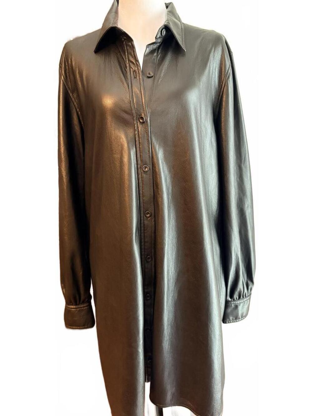Aritzia Wilfred Black Vegan Leather Ganna Shirt Dress M - Picture 2 of 6